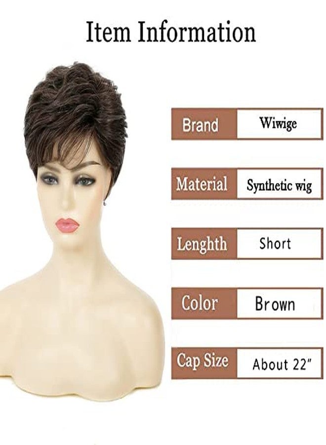 Wiwige Short Brown Pixie Wig Synthetic Layered Cosplay Hair Full Wigs for White Women (Brown mixed Blonde) - Image 2